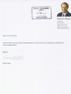 Here is Patrick Nulty's very short resignation letter