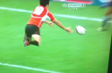 Wonderful GIF of Japanese rugby player absolutely botching a swan dive