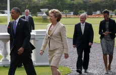 Obama says the "sun's coming out" as he meets with President McAleese at the Áras
