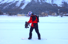 Here's a guy snowboarding at 50 miles an hour with a handheld jet engine