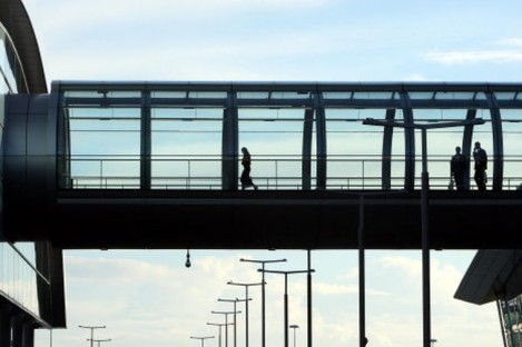 A passenger crosses a walkway at Dublin Airport - an average of 12 women a day are travelling from Ireland to England and Wales for abortions