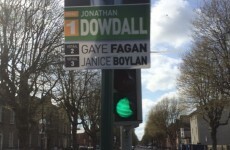 Another election poster is blocking a traffic light in Dublin