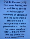 Poster encourages community to 'clobber' burglars with hurls and golf clubs