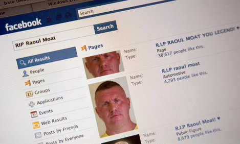 Screen shots of the Raoul Moat Facebook tributes.