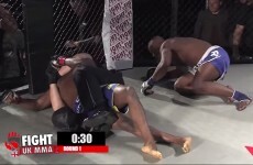 MMA referee hops in to stop fighter from beating on KO'd opponent with slick chokehold