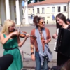 Aerosmith frontman Steven Tyler tries to sing his own song with some buskers