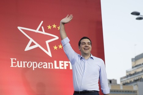 Greece's left-wing opposition leader Alexis Tsipras greets supporters at his party's main election rally earlier this week.