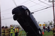 Woman rescued after managing to get her tyres stuck in overhead wires