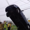 Woman rescued after managing to get her tyres stuck in overhead wires