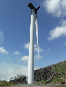 This wind turbine caught fire and threw a flaming blade dozens of metres