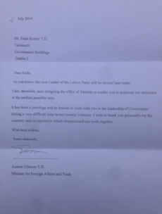 Dear Enda...Here's Eamon Gilmore's heartfelt resignation letter to the Taoiseach