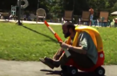 Two dads use their kids' toys to have epic battle