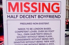 This sign for a 'missing boyfriend' says what every single girl is thinking