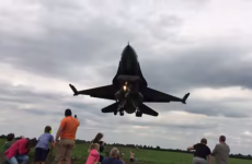 This F-16 fighter jet narrowly missed a crowd of people while it was landing