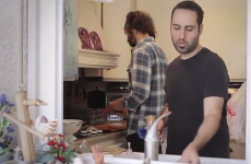 Two guys lip sync a conversation between two 60-year-old women