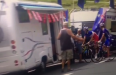 Tour de France cyclist stops to use fan's camper van for emergency toilet break