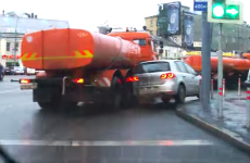 This pushy driver learned exactly why you never overtake on the inside