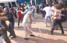 Crutch-wielding grandpa busts it out on the dancefloor