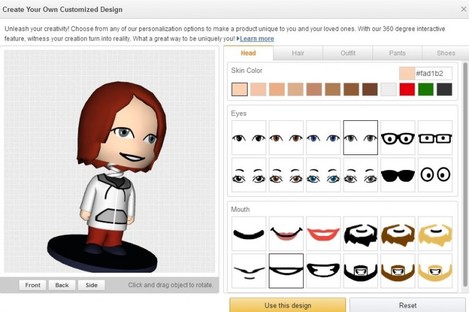 Some of the options available when customising a bobblehead toy.