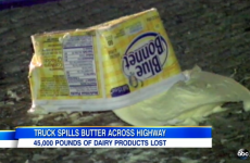 Truck crash coats US highway in butter