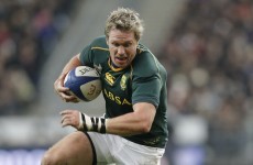Ex-Munster centre de Villiers back to lead Boks for Rugby Championship