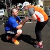 A runner proposed at the finish line of the Dublin Half Marathon