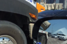 Cement truck rear-ends car but bizarrely keeps on driving