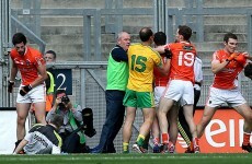 Des Cahill and Joe Brolly got into a heated exchange over the doctor push incident at Croker yesterday