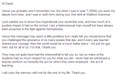 Teacher receives lovely email from student after coming out during school assembly