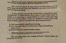 Apartment notice suggesting 'debarking' to silence noisy dogs causes outrage among residents