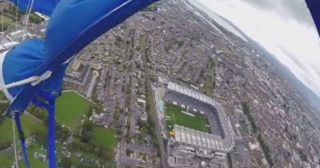 VIDEO: Here's what it's like to parachute into Croke Park
