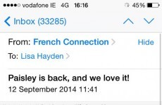The timing of this French Connection e-mail to Irish customers is unfortunate to say the least