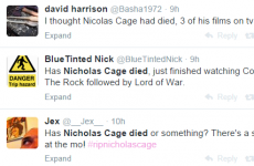 Three Nicolas Cage films were on TV last night, so viewers assumed he had died