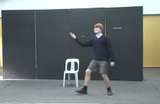 Serious kid reciting Shakespeare meets disaster mid-performance