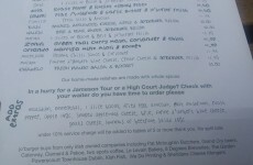 Menu in Dublin burger restaurant contains brilliant disclaimer