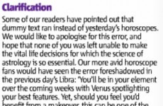 Metro Herald have excellently apologised for yesterday's horoscope gaffe
