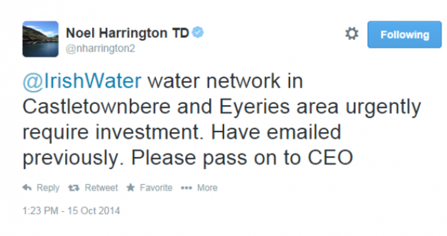 These TDs are resorting to Twitter to complain about Irish Water services...