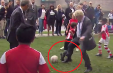 Notorious hatchet man Boris Johnson dangles a leg, trips little kid during park kickabout