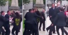 Someone shoved David Cameron while he visited Leeds today