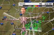 TV weatherman does his report as a skeleton, wins Halloween