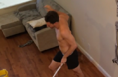 Man gets caught rotten dancing in his underwear while cleaning