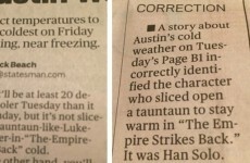 This is the best Star Wars-related newspaper correction you'll see today