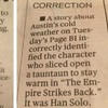 This is the best Star Wars-related newspaper correction you'll see today
