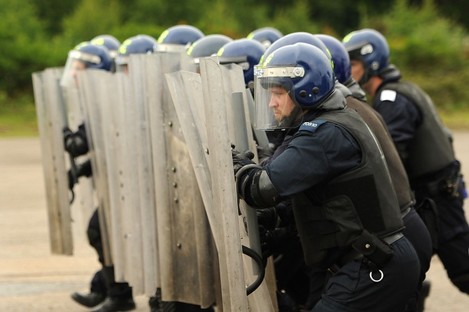 File photo of members of the PSNI undergoing riot training.