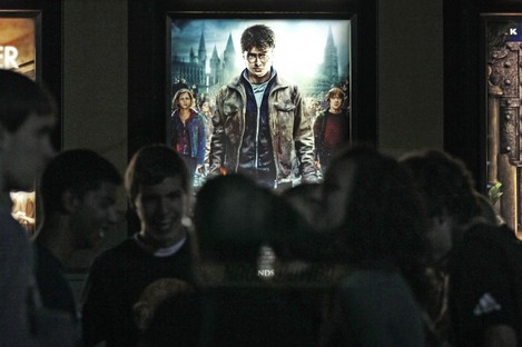 Fans outside a midnight screening of the final Harry Potter movie on Friday.