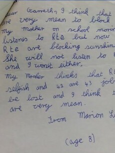 This 8-year-old wrote to the Taoiseach in 1984 because RTÉ was 'mean to block sunshine'