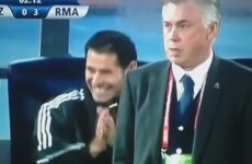 Ronaldo gets the Ancelotti death stare after failed rabona half-volley