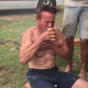 Man drinks beer in front of giant air compressor and it goes exactly how you'd expect