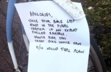 Soundest bike thief ever returns bike, leaves excellent apology note