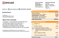 Customer tries to cancel cable account, has name changed to 'Asshole' on bill